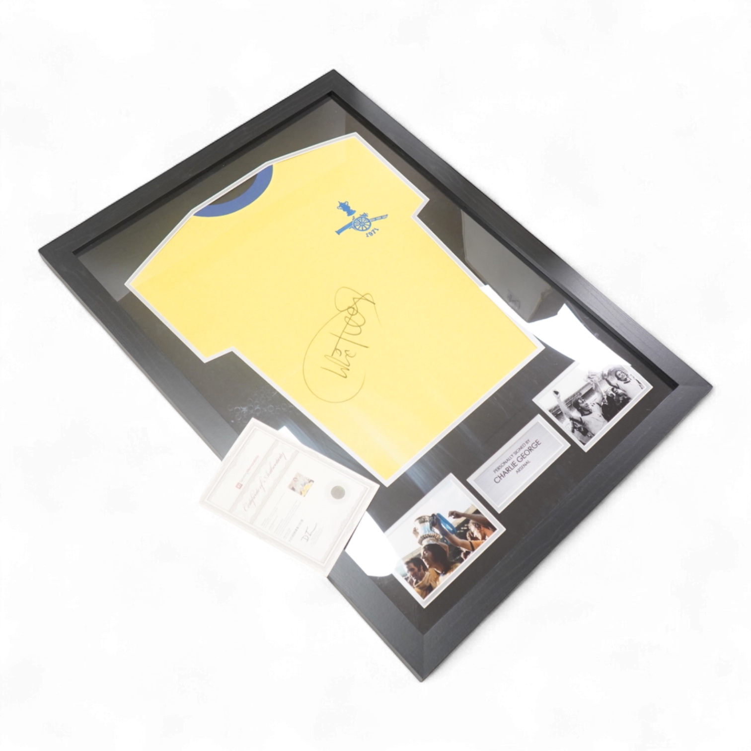 Arsenal Interest, Charlie George, a signed and framed 1971 shirt, with Sporting Memorabilia COA